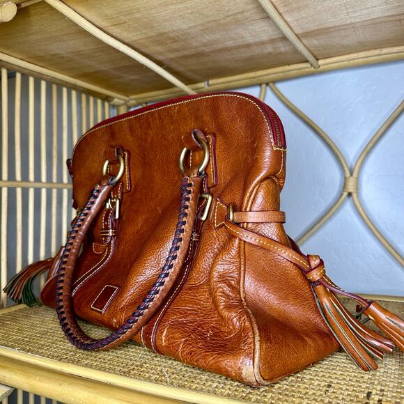 Dooney & Bourke Florentine Buckle Satchel Natural Brown Italian Leather Handbag - Picture 7 of 9